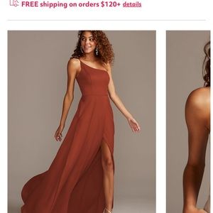 David’s Bridal Size 8 one shoulder cinnamon bridesmaids dress